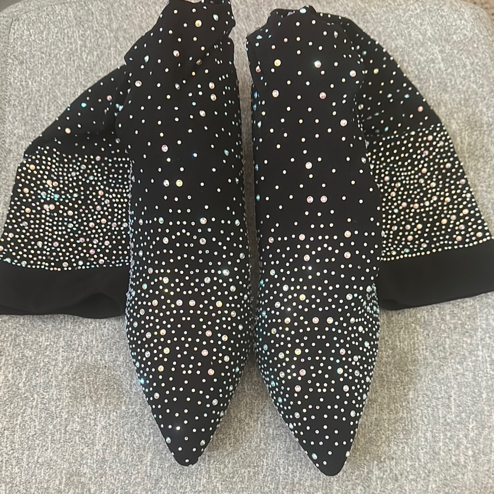Over-the-Knee Black Rhinestone Stretch Boot - Picture 3 of 4
